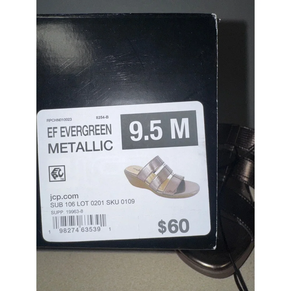 East 5th Evergreen Metallic Wedge Sandals Bronze Slides Womens 9.5‎ M NEW